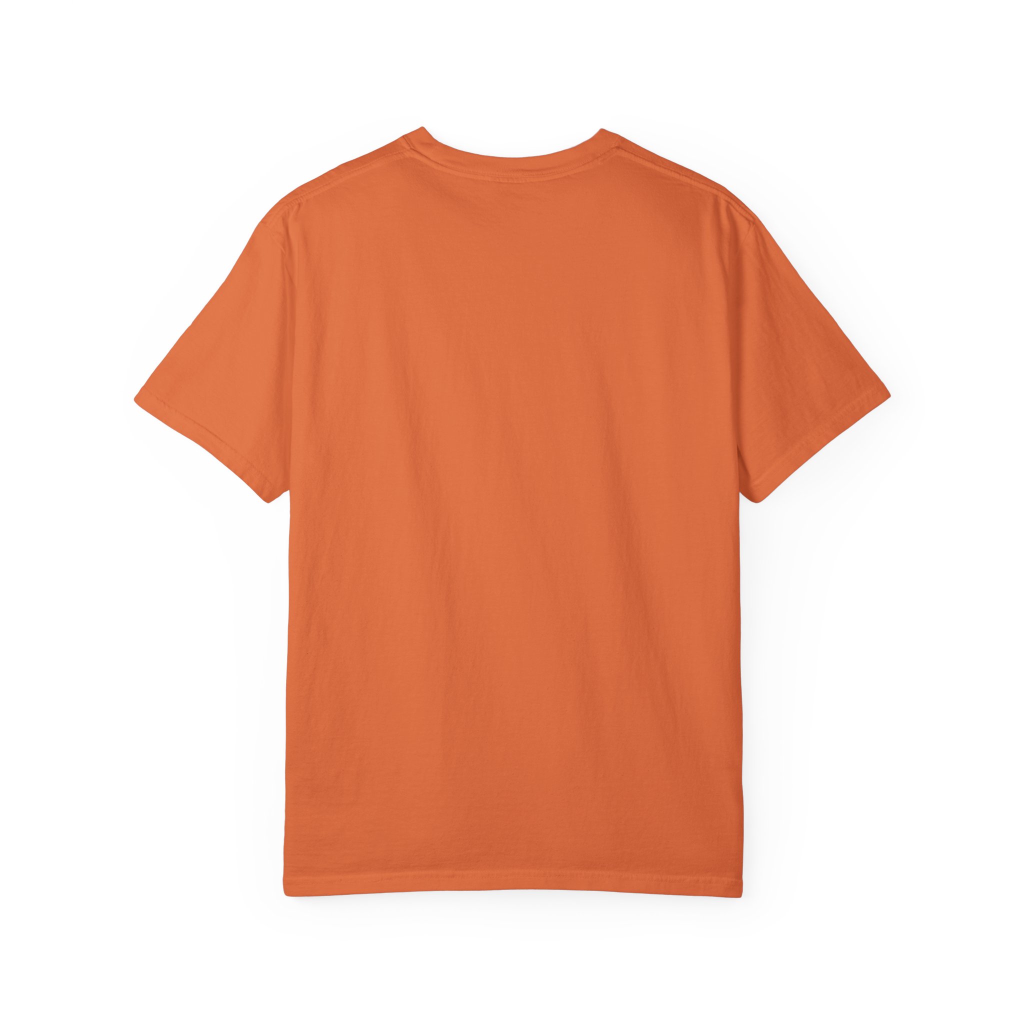 Plain back of the rust-orange Tiger Face T-shirt.