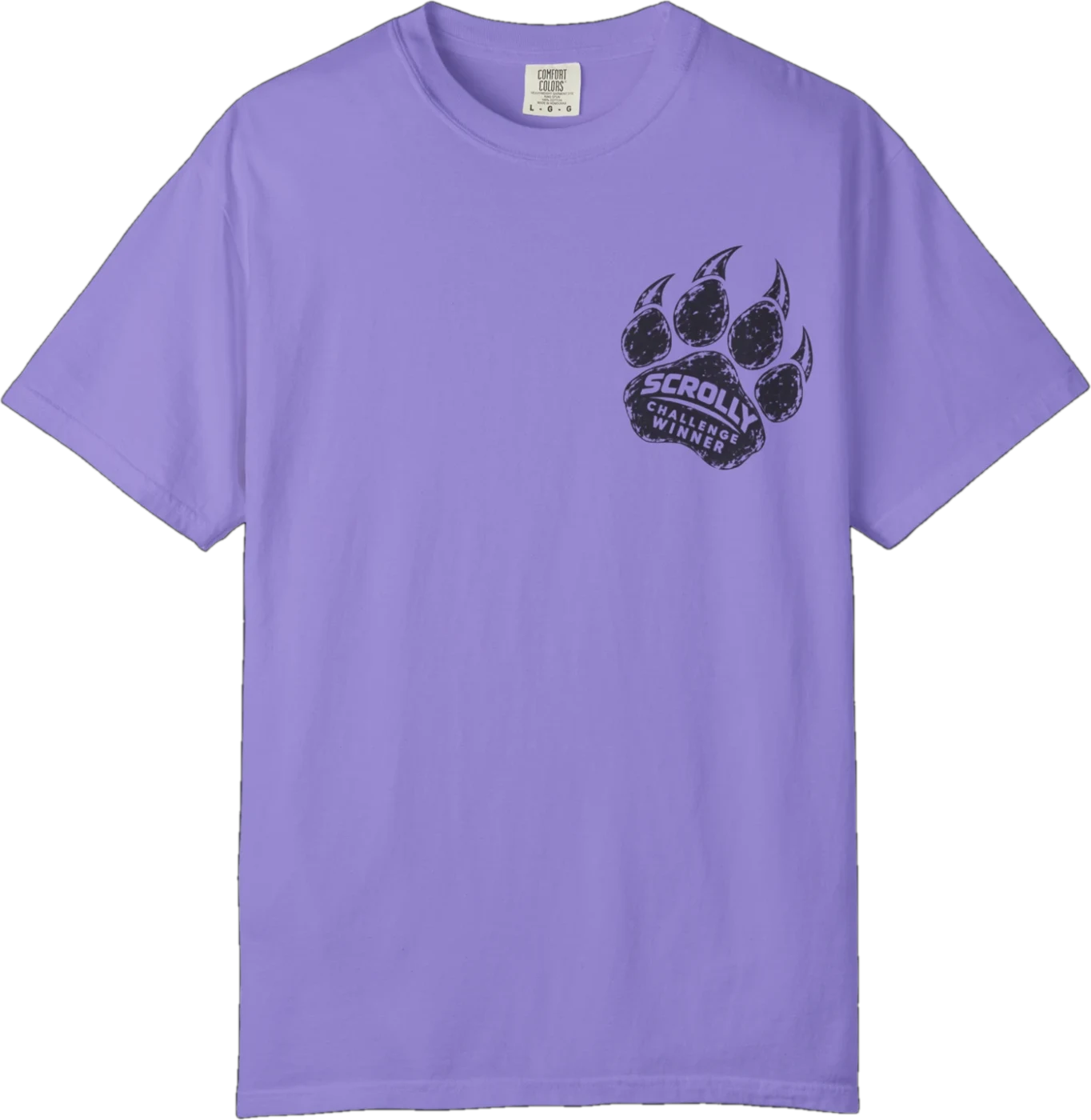 Front of the shirt: Scrolly Challenge Winner paw print